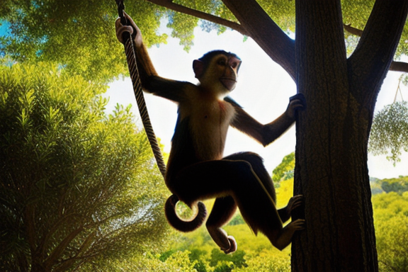 Macaco pulando de árvore em árvore