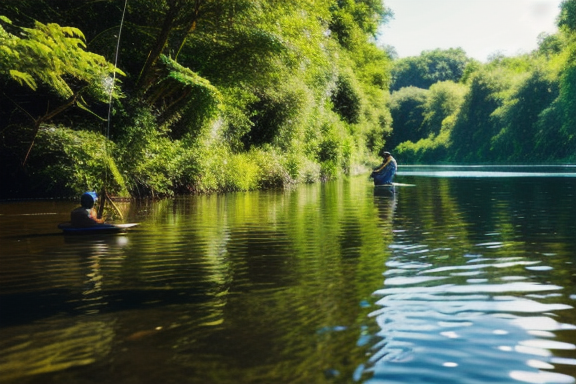 Sonhar pescando em um rio calmo