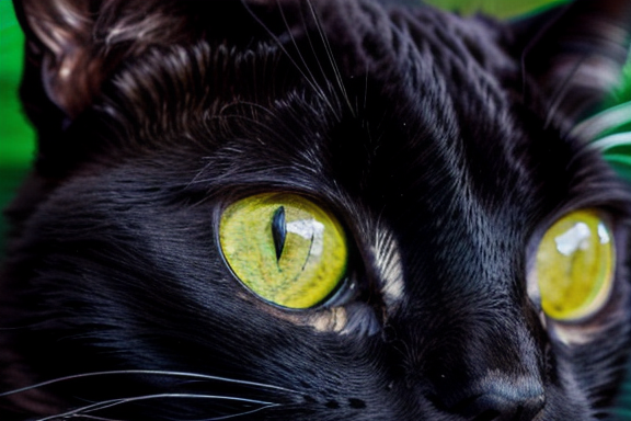 Gato preto misterioso com olhos verdes