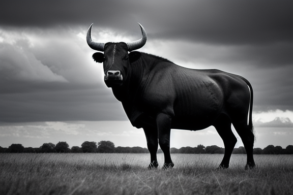 Majestic bull standing alone in a field