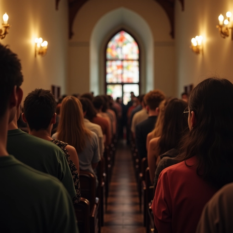 Amigos em luto durante um velório em uma pequena capela brasileira.