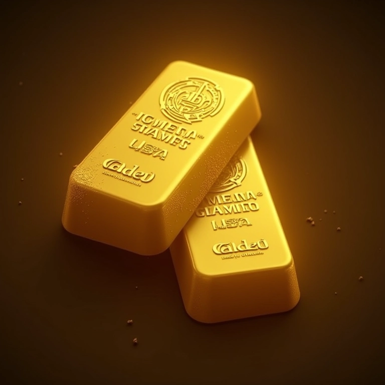 Barra de ouro reluzente com números de loteria gravados.