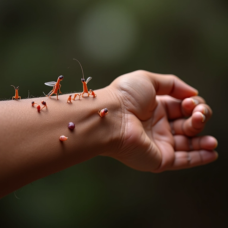 Braço com pequenos vermes saindo da pele, simbolizando aflição e preocupação.