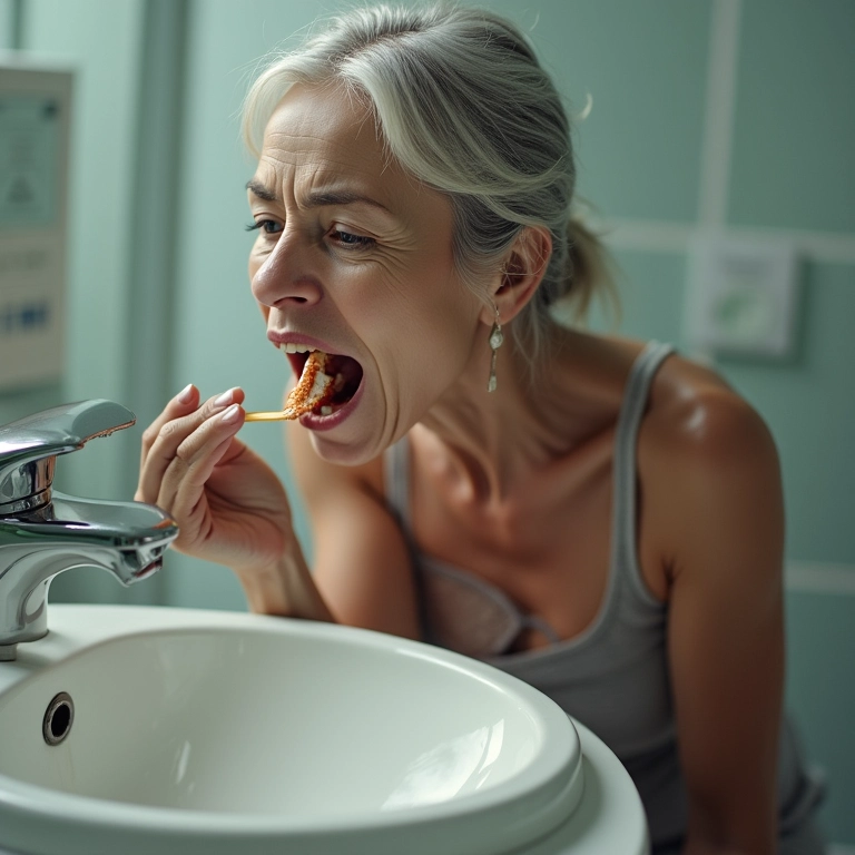 Cuspindo dente podre na pia