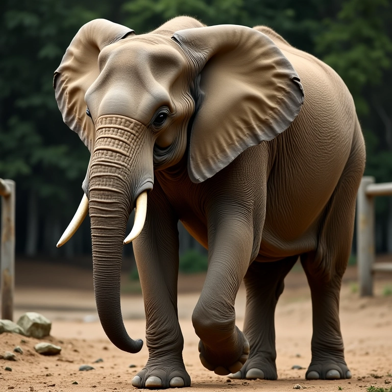 Elefante em um zoológico, representando sonhos e a força da memória.