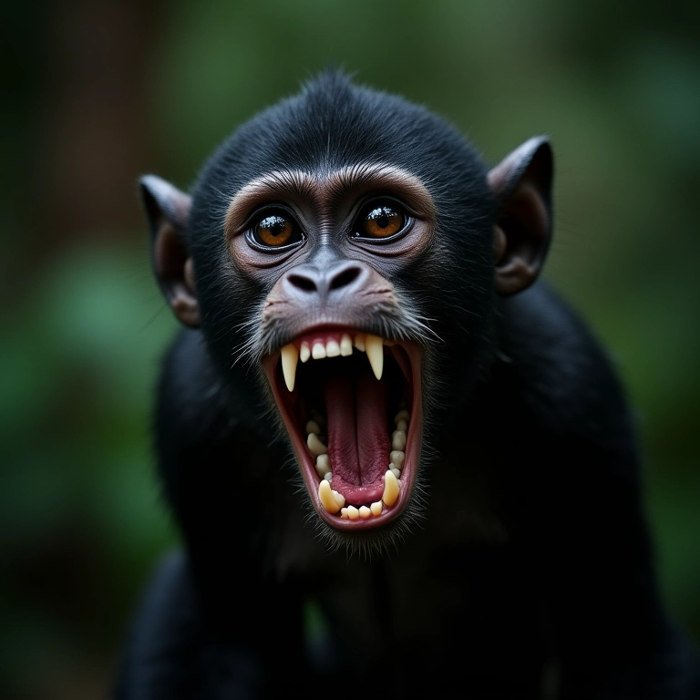 Expressão agressiva de um macaco.