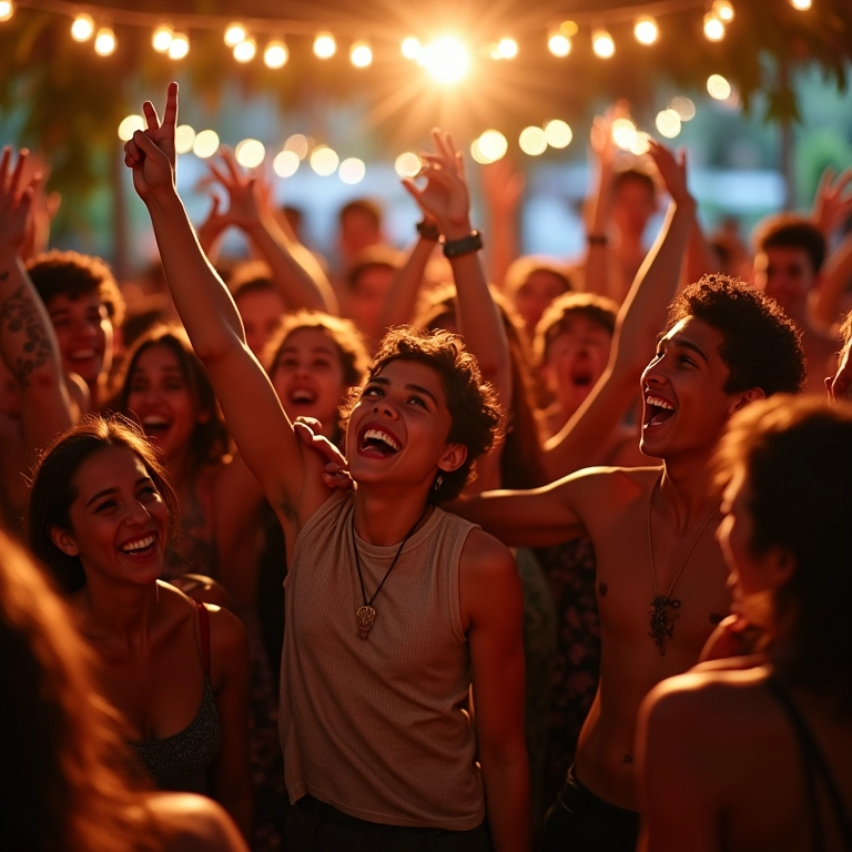 Festa de aniversário com muitas pessoas celebrando.