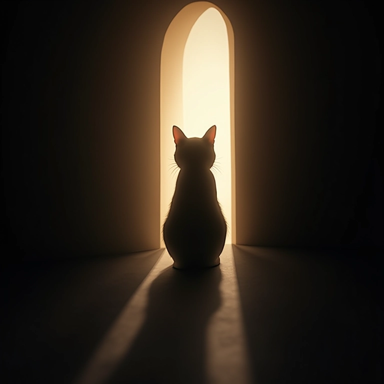 Figura de gato ressurgindo das sombras, representando a esperança renascendo.