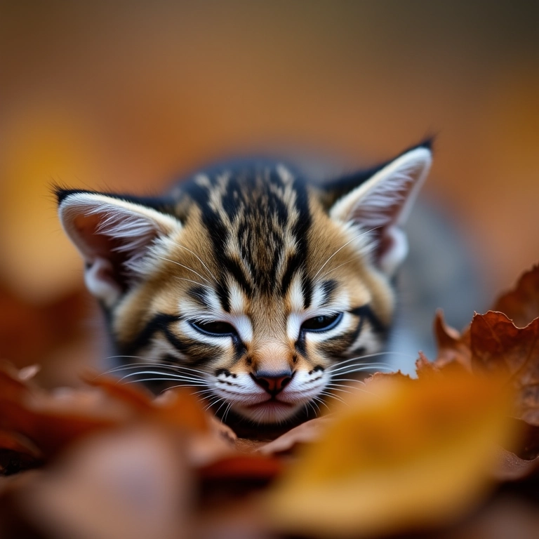 Filhote de gato morto sobre folhas secas, simbolizando a fragilidade dos novos começos.