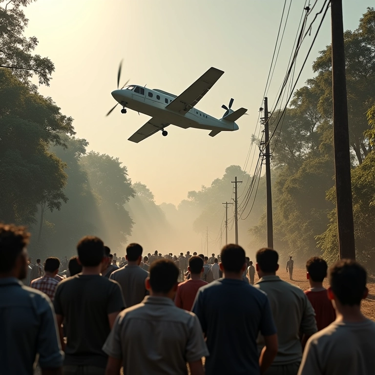 Helicóptero caindo perto de uma favela brasileira, multidão observa.