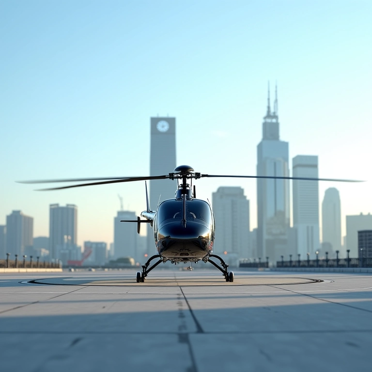 Helicóptero pousando suavemente em um heliponto.