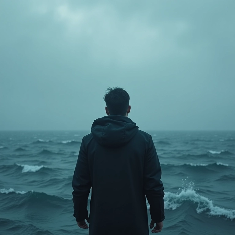 Homem enfrentando tempestade, simbolizando dificuldades e desafios.