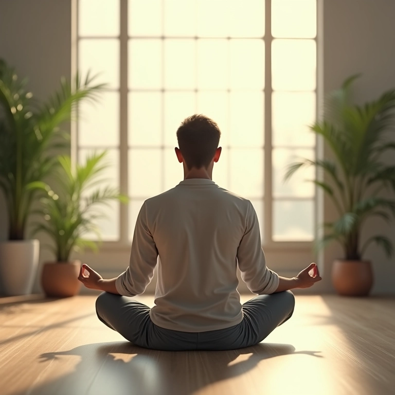 Homem meditando, simbolizando transformação pessoal e autoconhecimento.