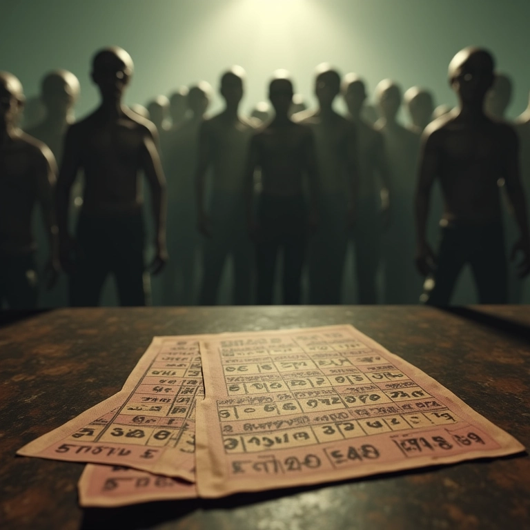 Horda de zumbis ao fundo com bilhete de loteria em primeiro plano.