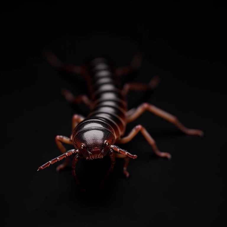 Lacraia em posição de defesa, representando proteção e alerta em sonhos.