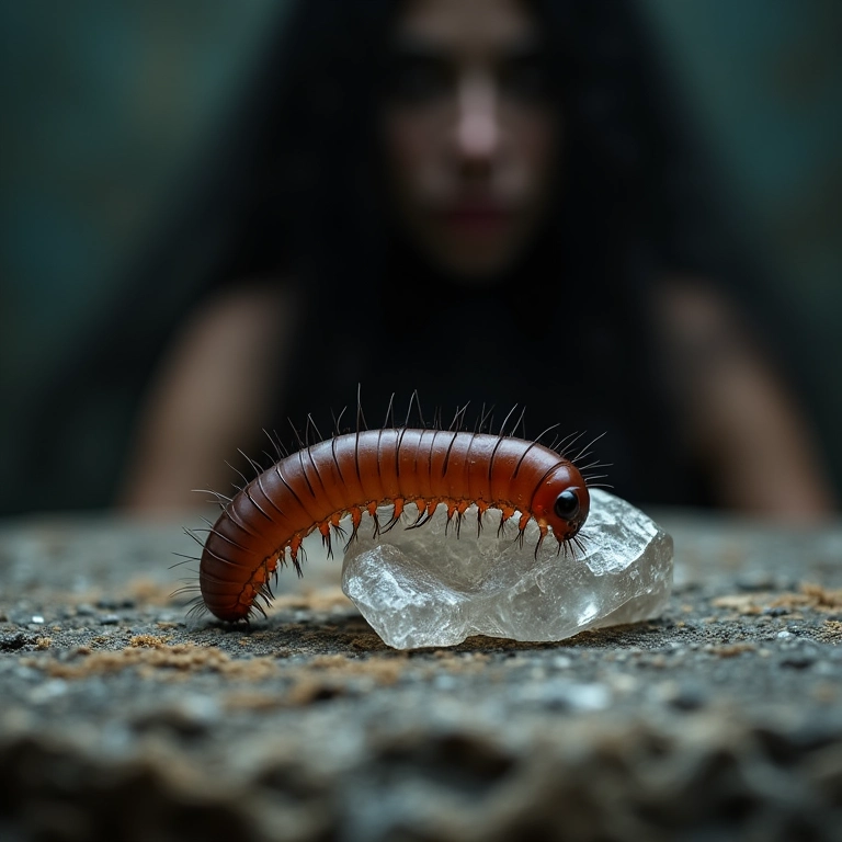 Lacraia sobre cristal, simbolizando ataques psíquicos e inveja.