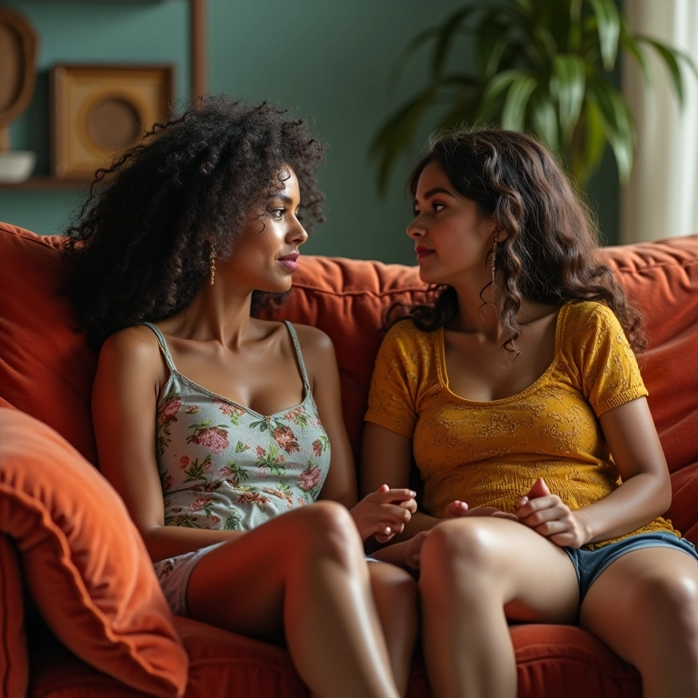 Mãe e filha conversando intensamente, simbolizando mudanças na relação.