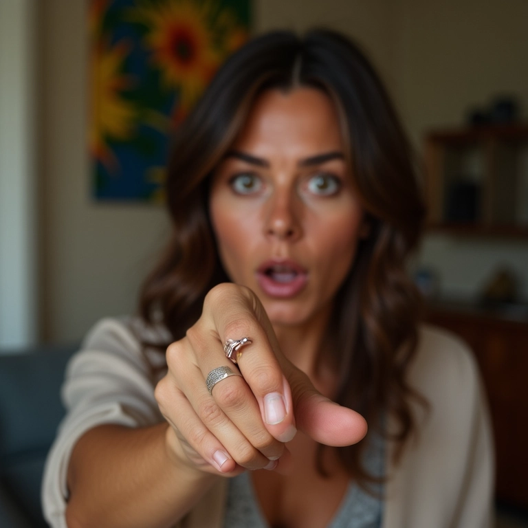 Mão de mulher com expressão de surpresa ao ter unha quebrada.