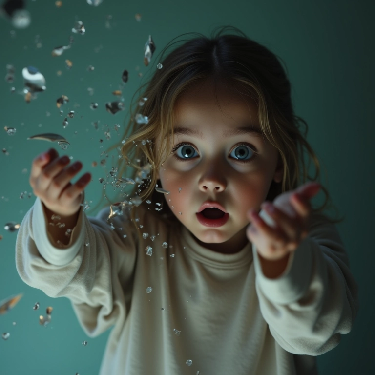 Mão derrubando espelho acidentalmente em sonho, gesto de surpresa e apreensão.