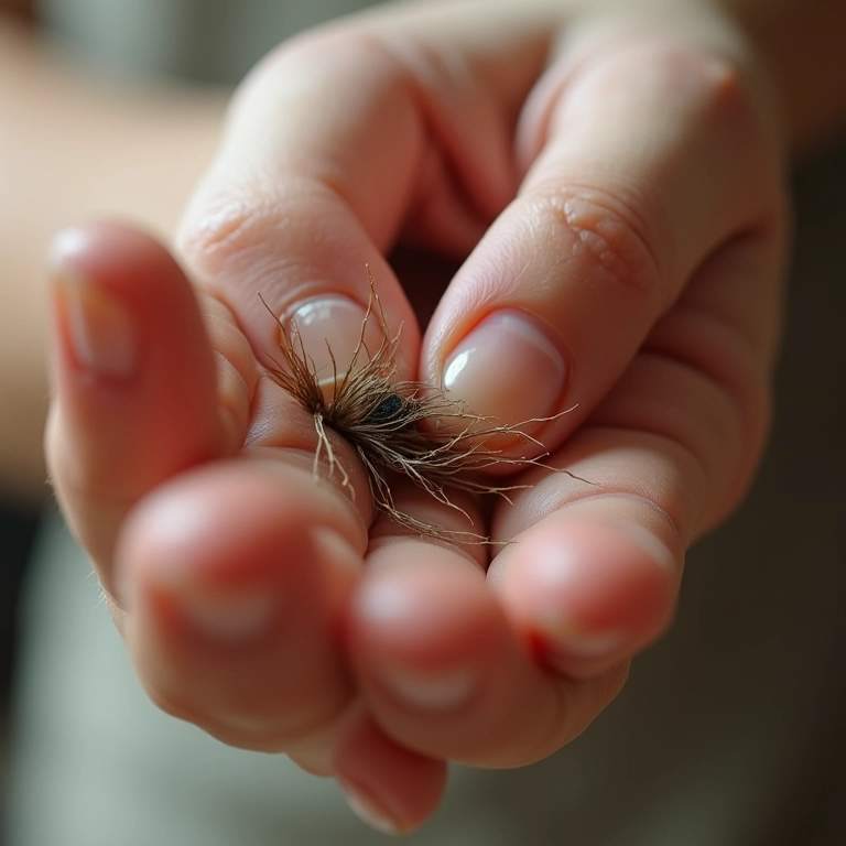 Mão removendo piolhos e lêndeas do cabelo, foco na limpeza.
