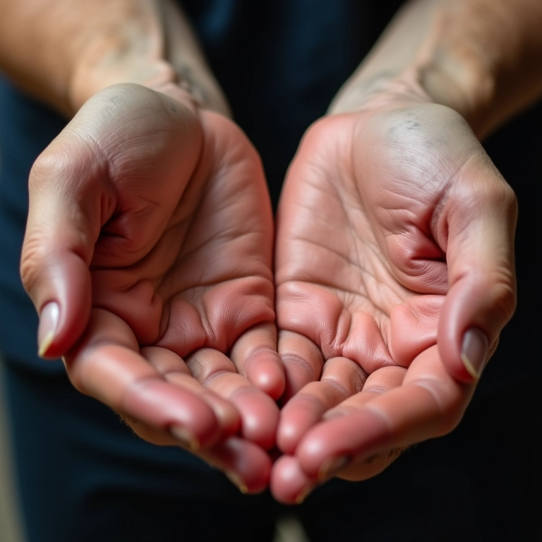 Mãos descascando, revelando pele nova com padrão de escamas.