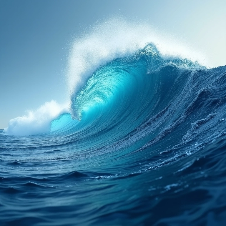 Mar calmo se transformando em onda gigante, simbolizando grandes mudanças.