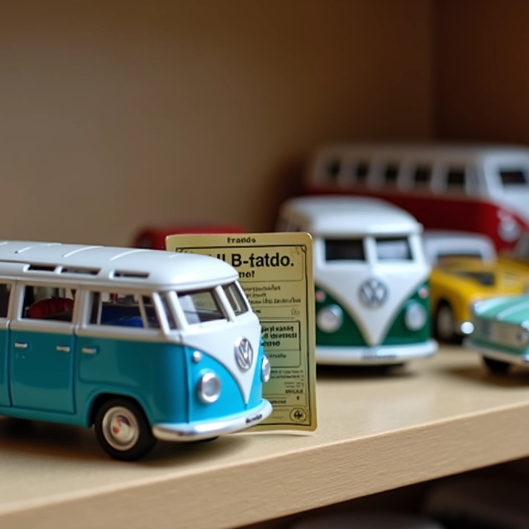 Miniaturas de Kombis e um bilhete de loteria, representando palpites diversos.