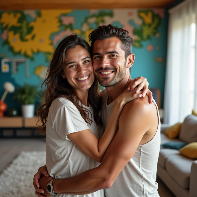 Mulher abraçando um Youtuber famoso, simbolizando amizade íntima.