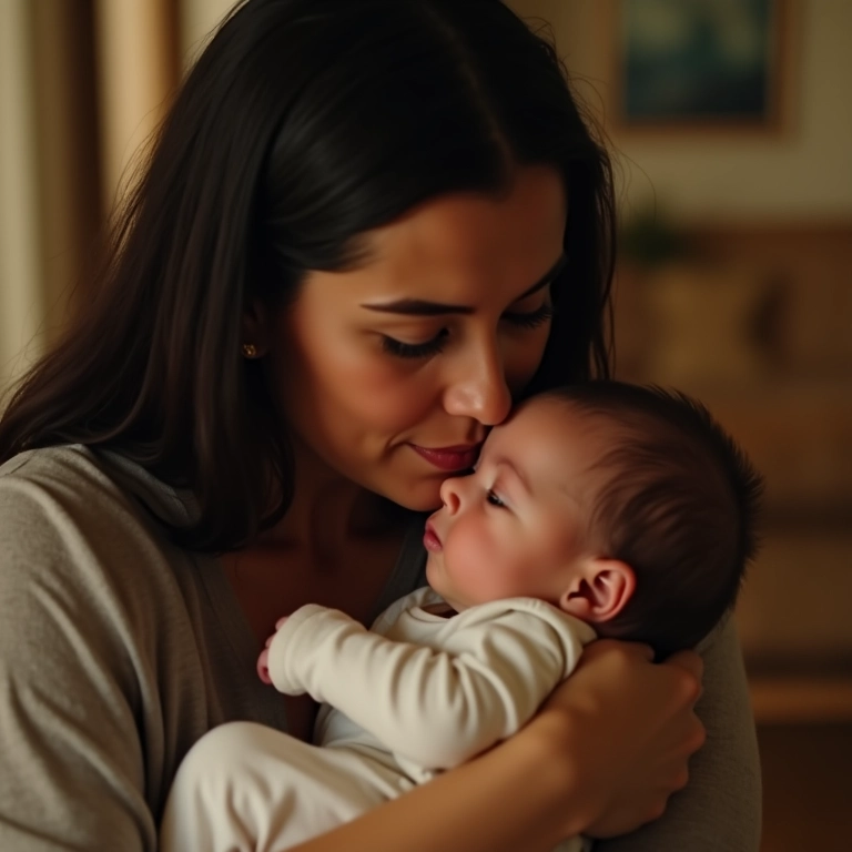 Mulher amamentando seu bebê com carinho e ternura em casa.