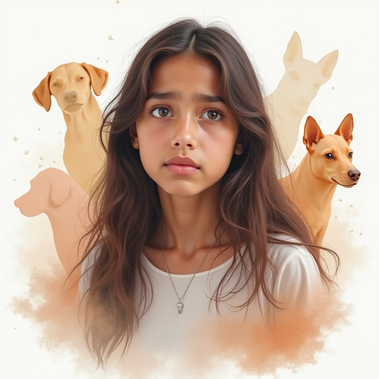 Mulher brasileira confusa sonhando com cachorros.
