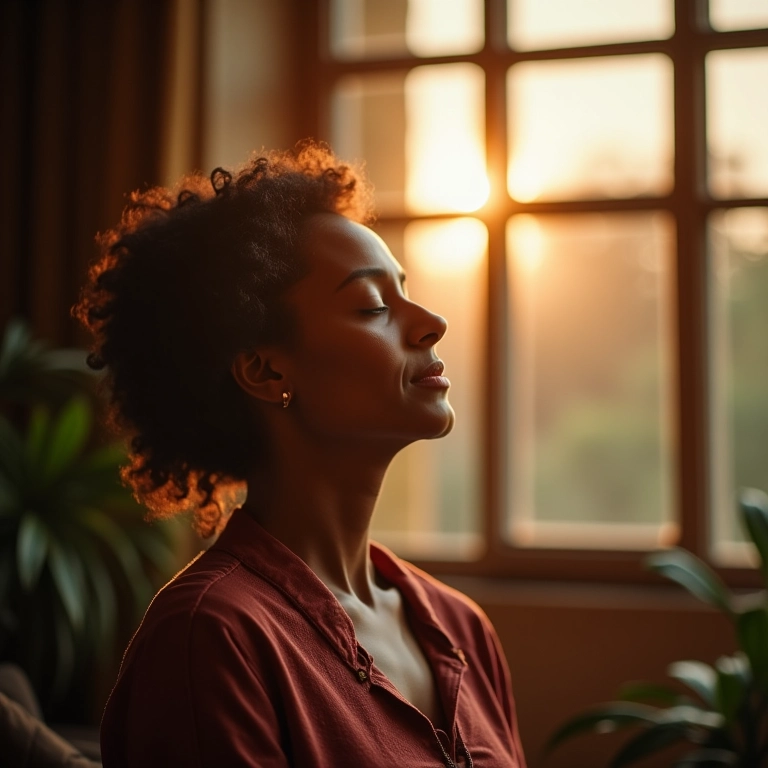 Mulher de meia-idade sentindo a fé e a espiritualidade.