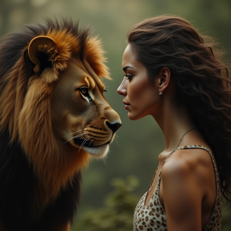 Mulher encarando um leão: sonho de força ou ameaça?