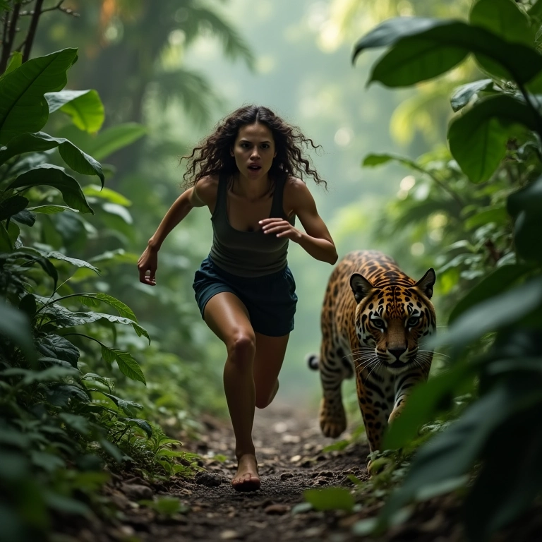 Mulher fugindo de onça: simboliza pressões e medos na vida.