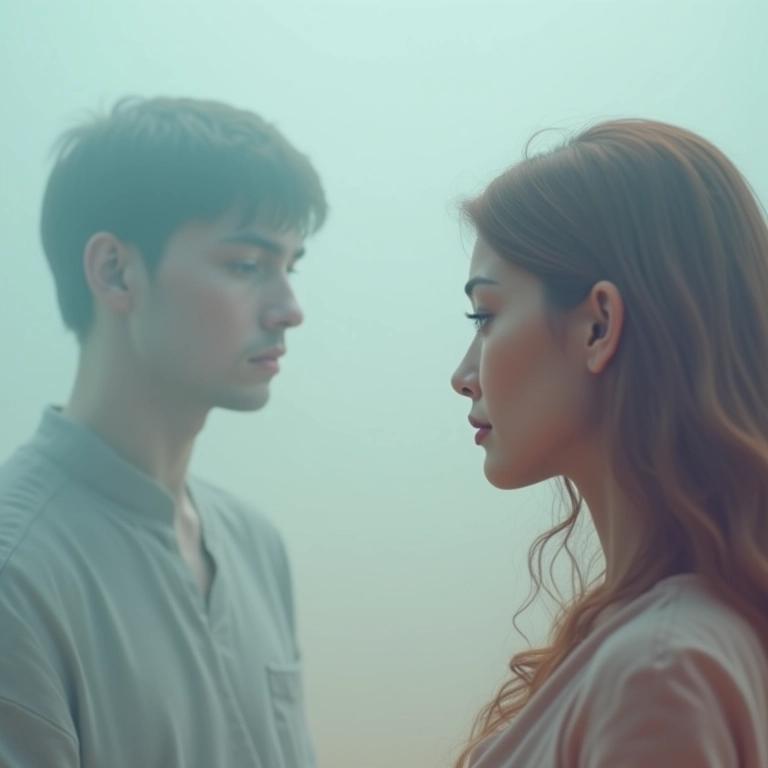 Mulher observa figura em sonho, representando o mistério de sonhar com desconhecido.