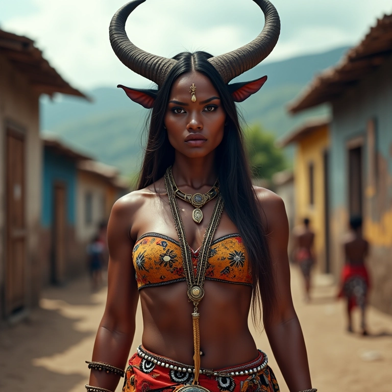 Mulher Oni forte em comunidade brasileira.