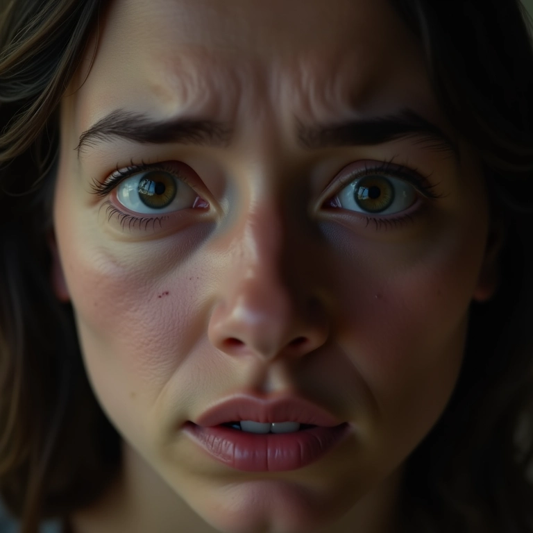 Mulher preocupada com pesadelo com vermes, expressão de angústia.