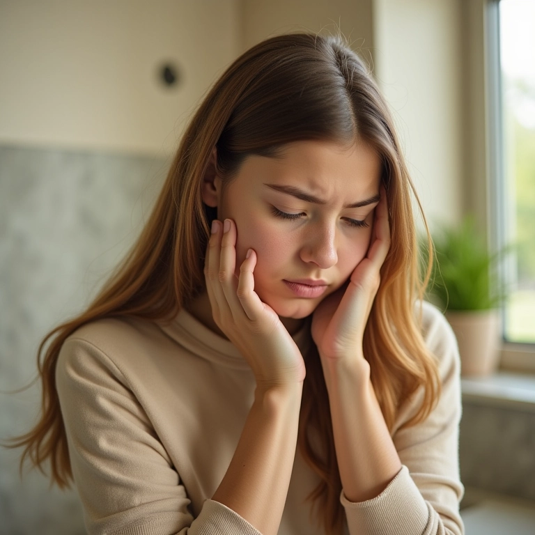 Mulher preocupada examinando o cabelo em busca de piolhos.