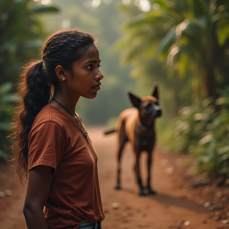 Mulher preocupada observa cachorro mordendo o braço de outra pessoa.