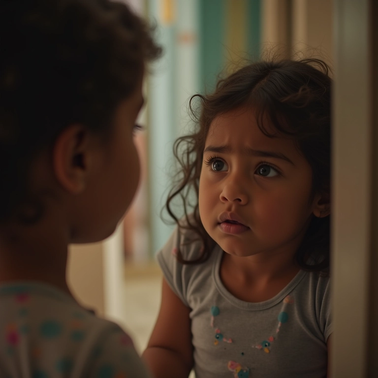 Mulher preocupada olhando para porta fechada de quarto de bebê.