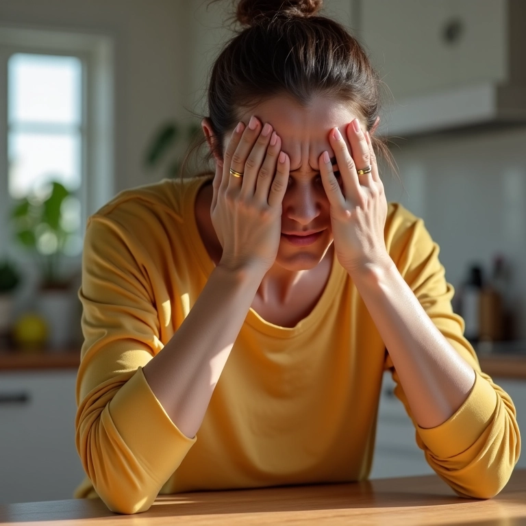 Mulher quebrando a unha sem querer com expressão de dor.