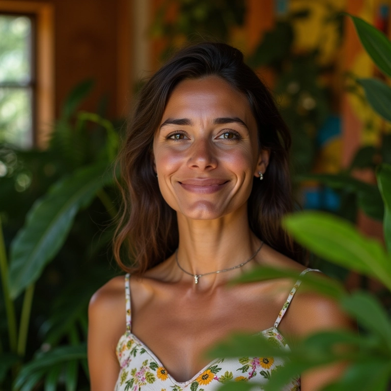 Mulher sorrindo em ambiente vibrante, simbolizando a superação após o término.