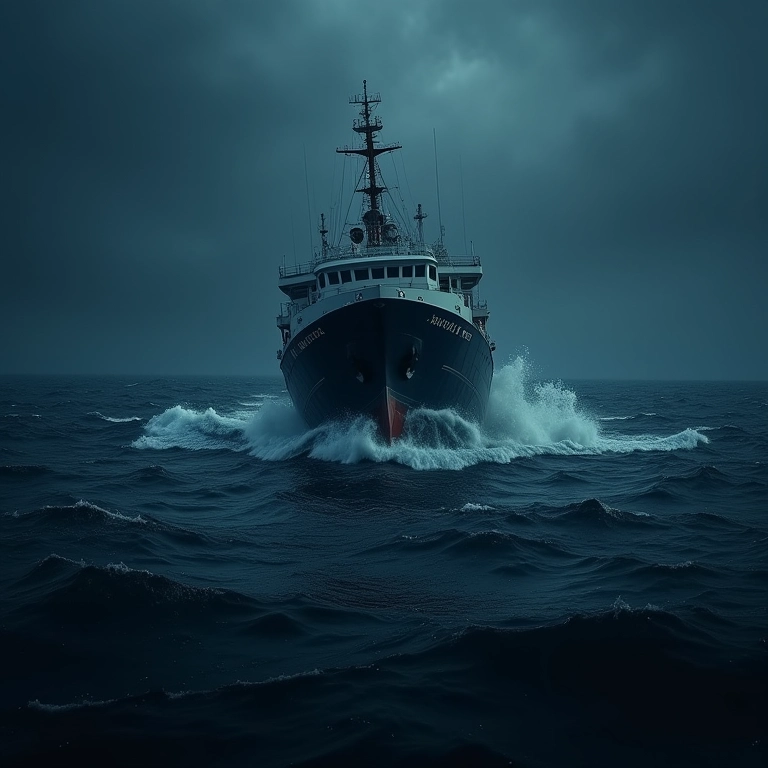 Navio afundando em um mar escuro.