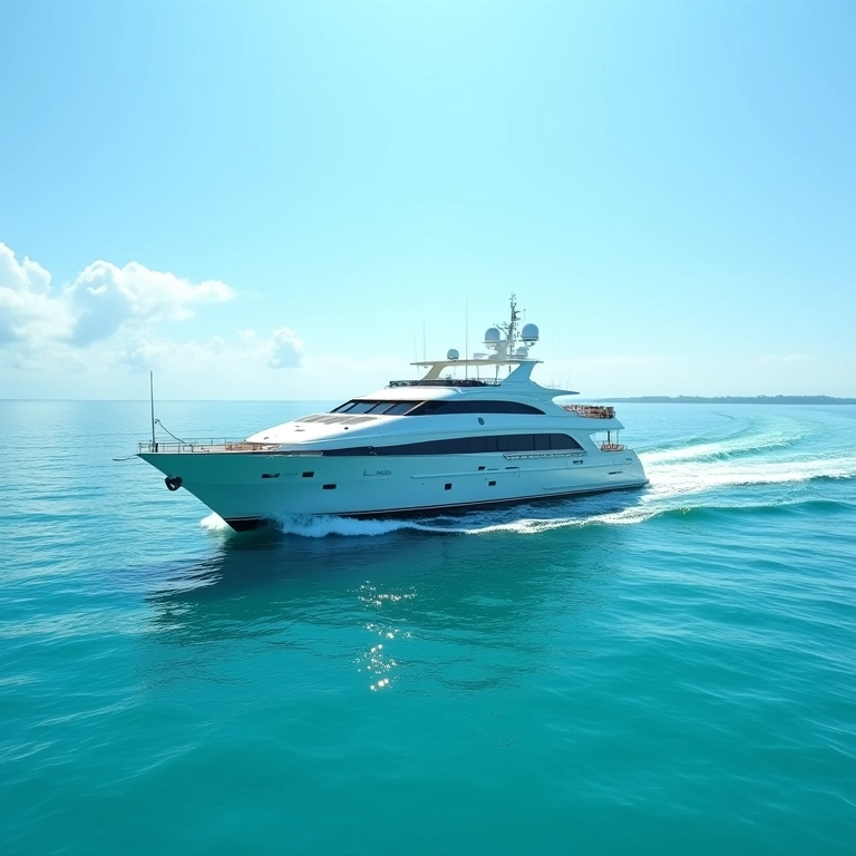 Navio em águas calmas e turquesa.