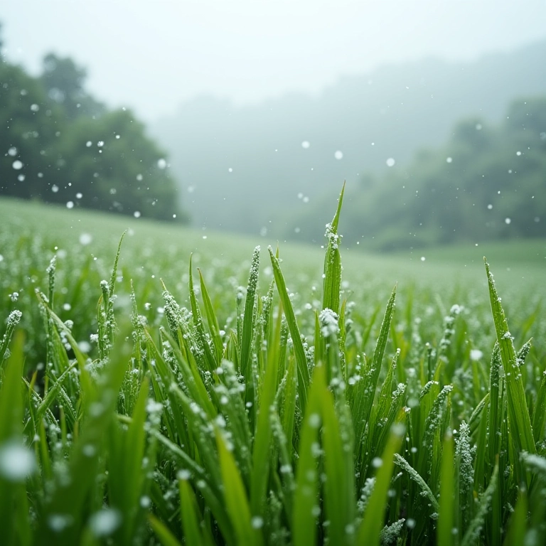 Neve caindo levemente sobre uma paisagem brasileira colorida e vibrante, com elementos inspirados no estilo Farm Rio.