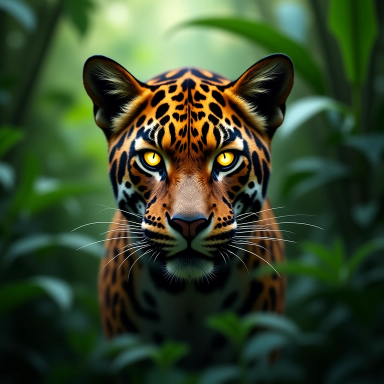 Onça pintada majestosa na selva brasileira, olhar penetrante.