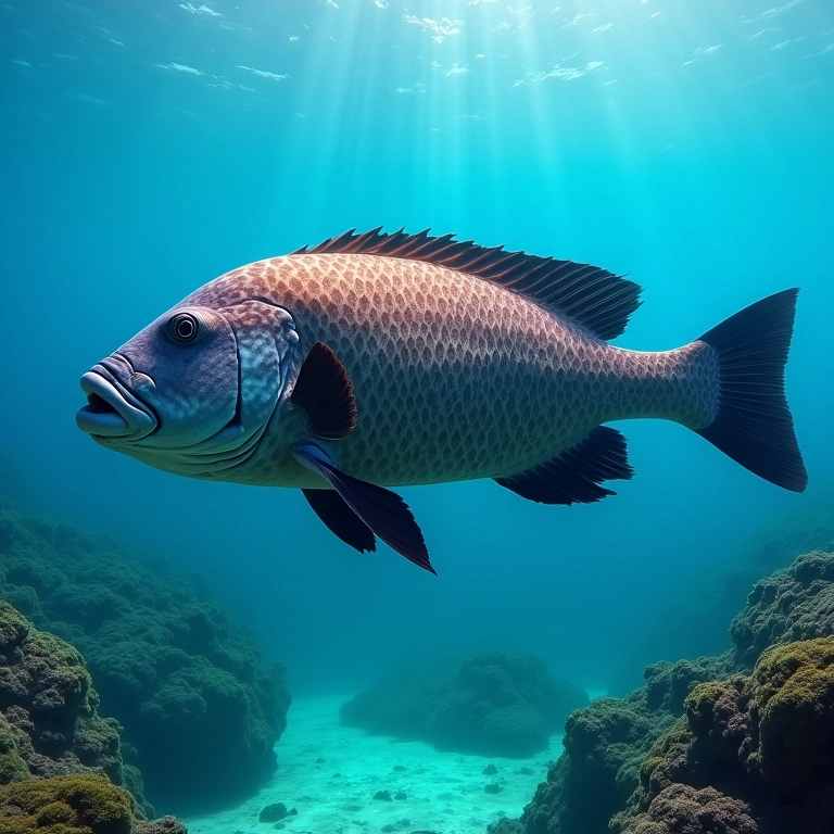 Peixe grande nadando em água cristalina