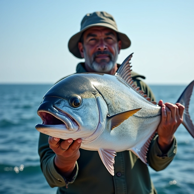 Pescador segura peixe gigante com orgulho