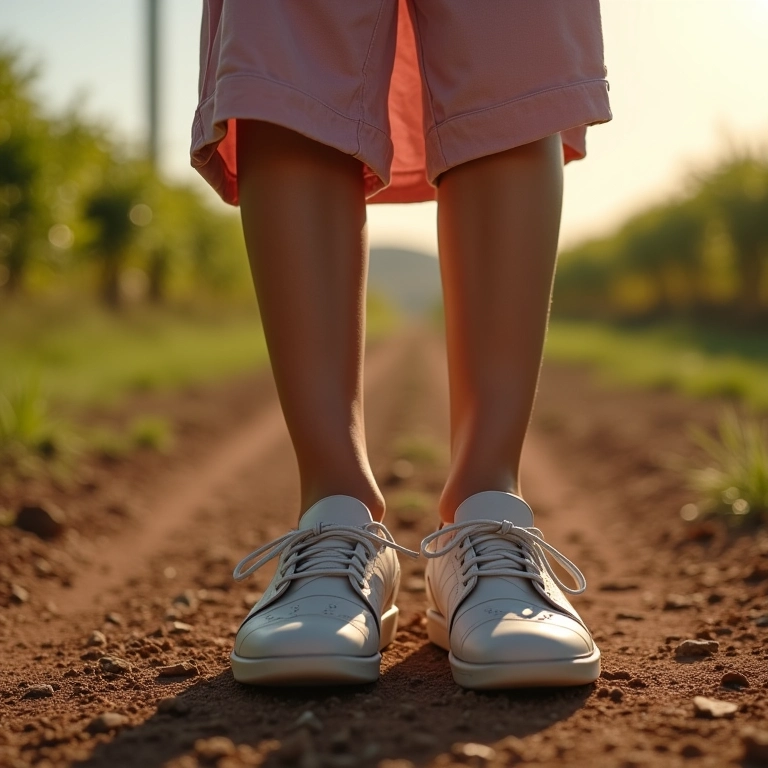 Pessoa indecisa em encruzilhada usando sapatos novos.