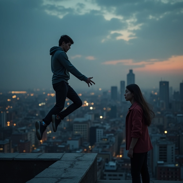 Pessoa tentando impedir alguém de pular, representando 'Sonhar que tenta impedir um suicídio'.