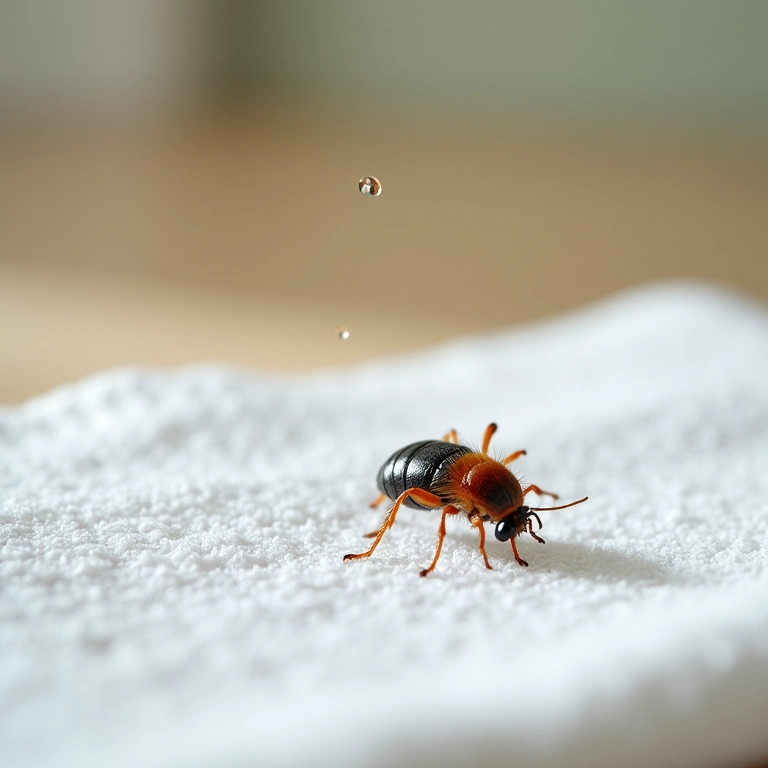 Piolhos caindo do cabelo em uma toalha branca.